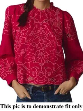 Anthropologie Lainie Cutwork Linen Top 1X Plus Long Sleeve Pink Sweet Magnolias